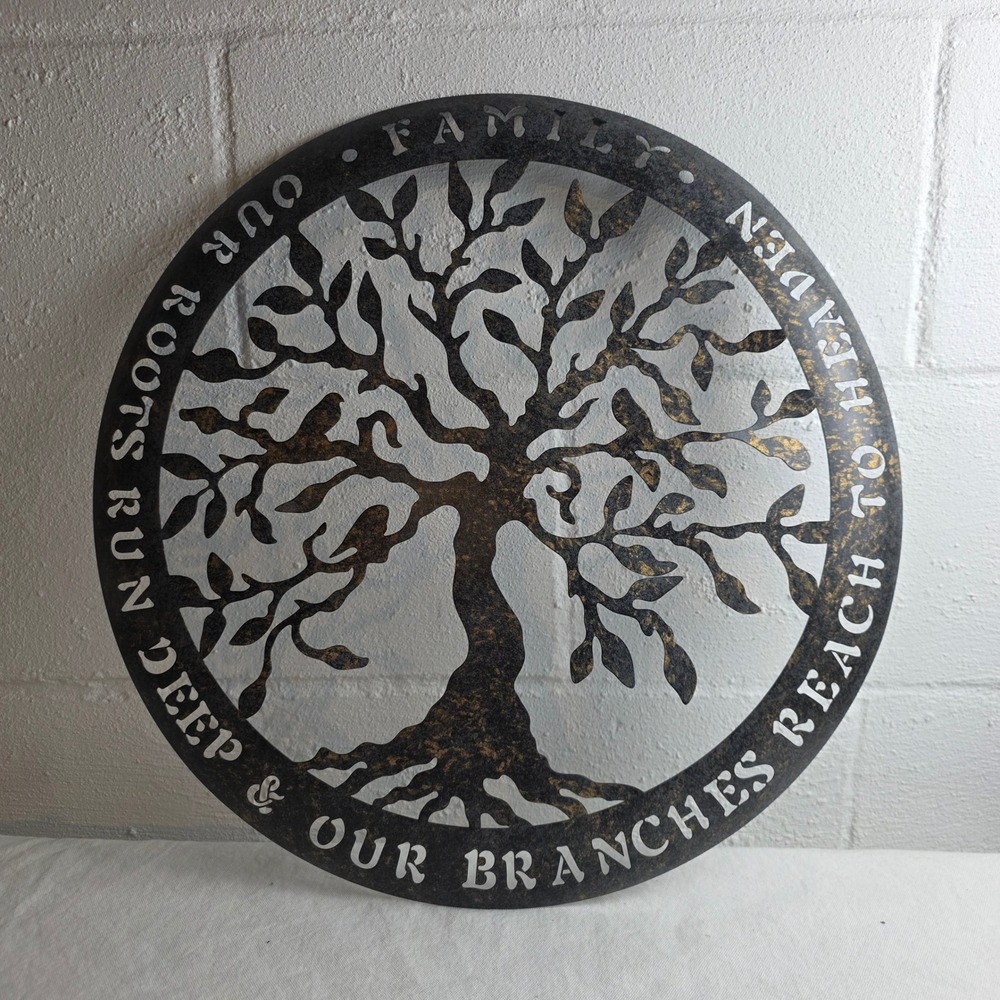 Family Tree of Life Metal Wall Art Round Bronze Black Roots Branches Sign